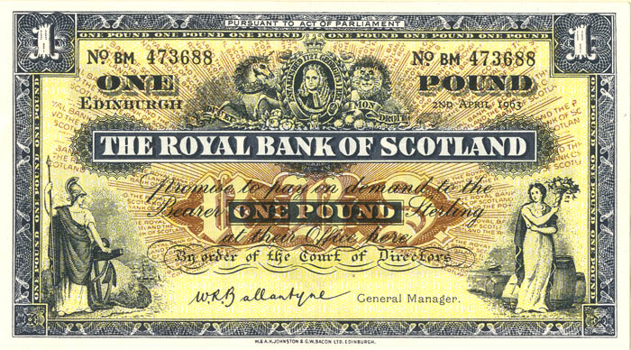 Scotland - 1 Pound - P-324b - 1963 dated Foreign Paper Money